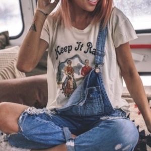 white keep it rad cowboy boho print graphic Tee